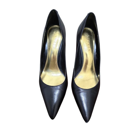 Ralph Lauren Sarina Pump Black Leather Pointed Toe High Heels Size 8B Shoes - Picture 1 of 6